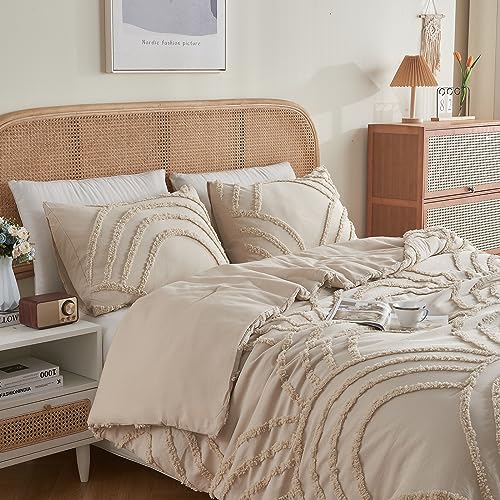Twin XL Beige Tufted Rainbow Microfiber Comforter Set with 1 Pillowcase F9086