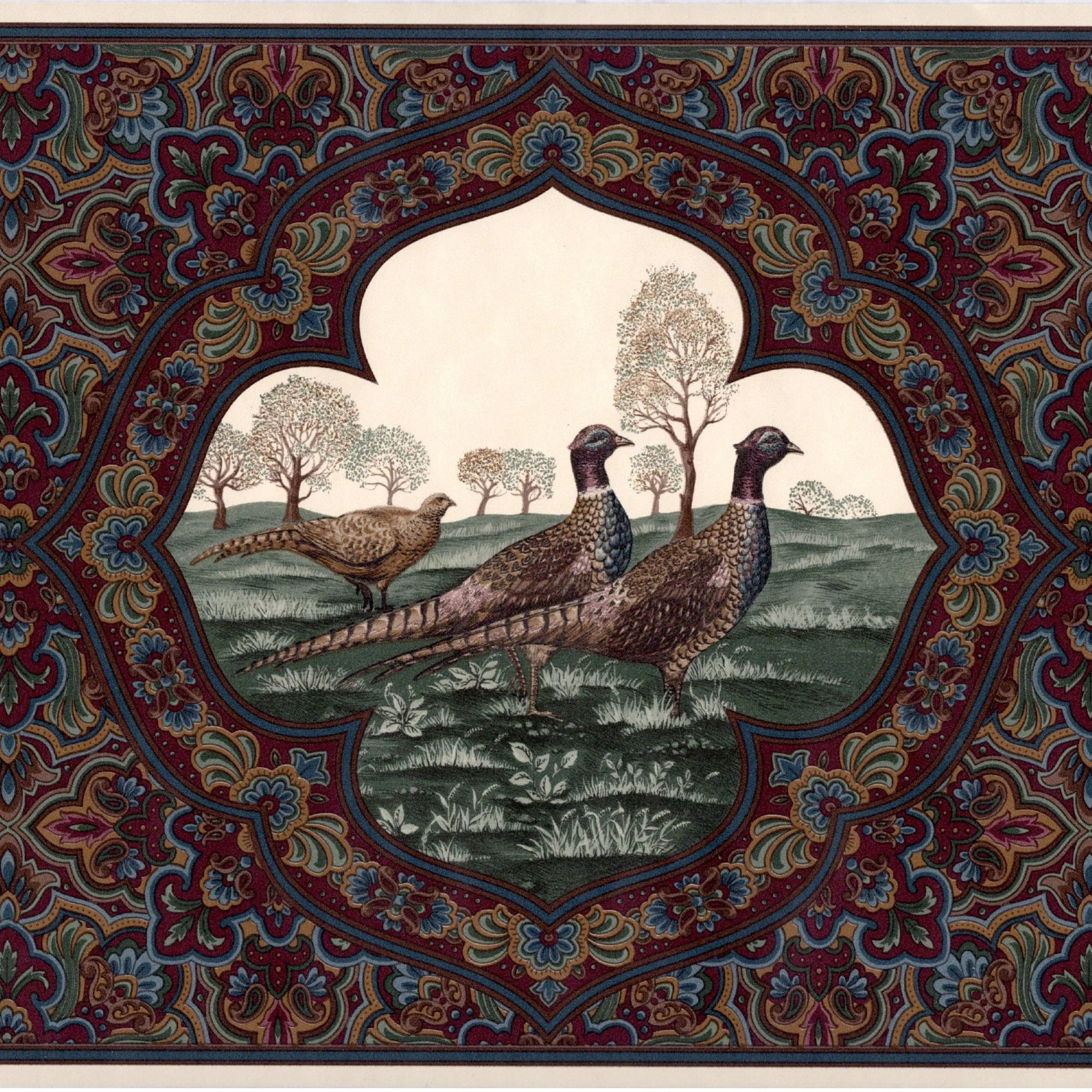 Dark burgundy, Green, Blue, Brown Wallpaper Border, 15' L x 10.25" W P888008