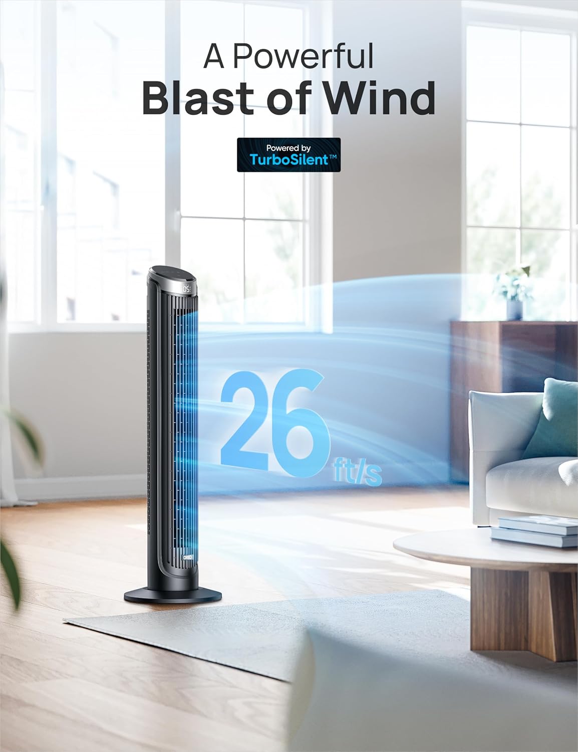 90° Oscillating Quiet Bladeless Tower Fan and 13" Table Fan Bundle with Remote K352