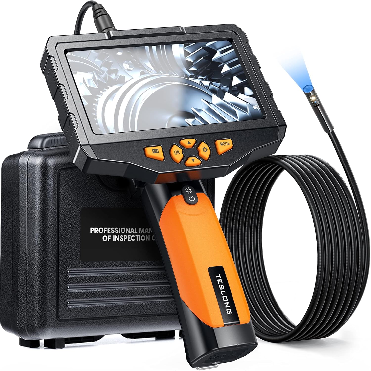 Dual Lens Inspection Camera with Light, 5 IPS Screen, 16.4ft Flexible Probe, 1080p T601041
