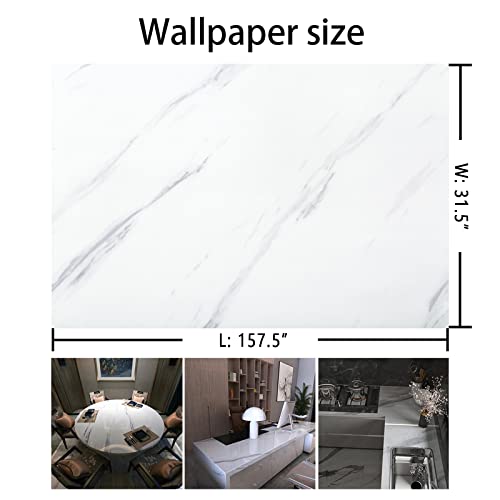 Large White Marble Wallpaper Peel Stick 31.5x591inch Waterproof Self-Adhesive Contact Paper Y763617