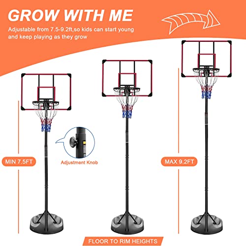 32" Backboard Basketball Goal Stand with Fillable Base and Wheels, 7.5-9.2ft Adjustable Height T98141