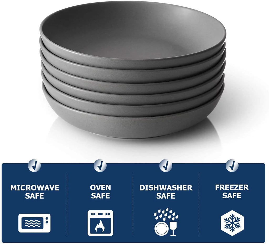 Pasta Bowls Set of 6, Ceramic Soup Bowls 30 Ounces, Grey Matte M133777
