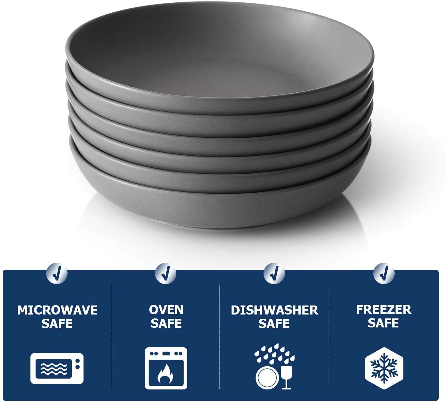 Pasta Bowls Set of 6, Ceramic Soup Bowls 30 Ounces, Grey Matte M133777