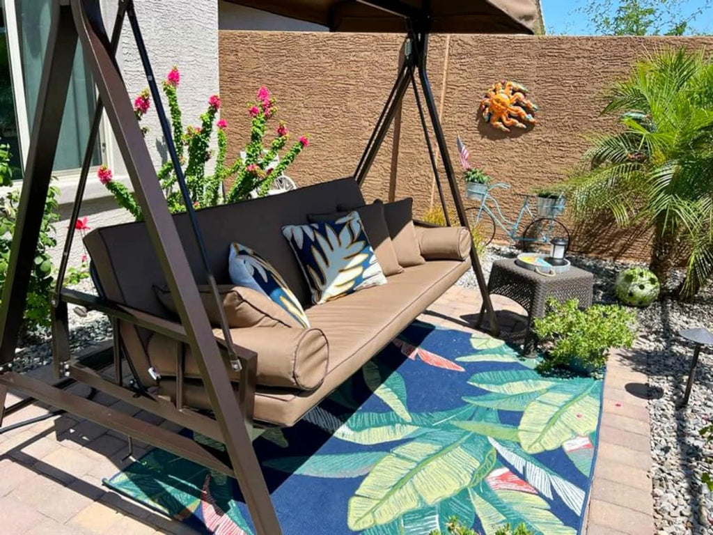 3-Seat Outdoor Swing Chair with Weather Resistant Steel Frame, Beige J1452