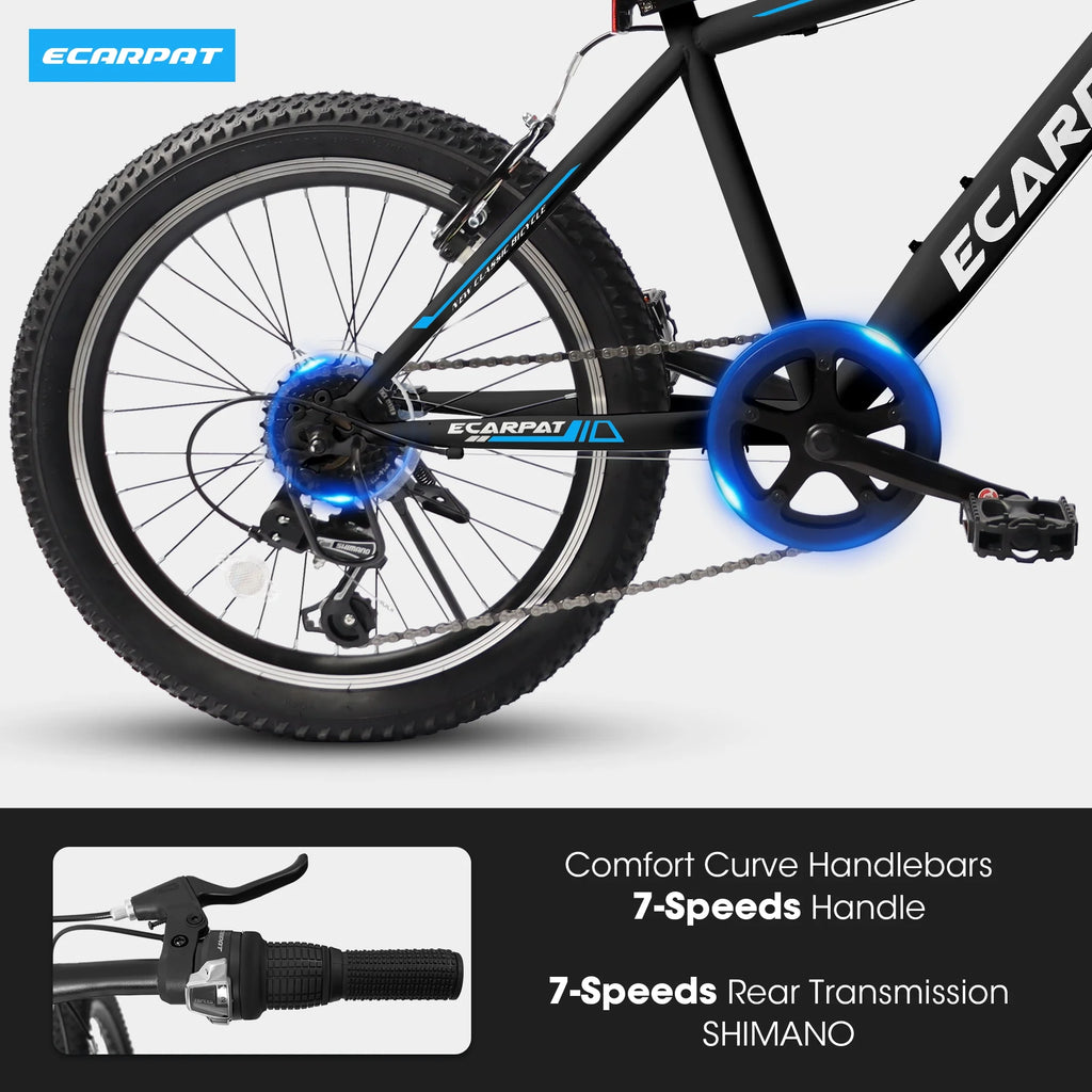 20 Inch Kids Mountain Bike, 7 Speed, Disc Brakes, Fat Tire, Black U84810