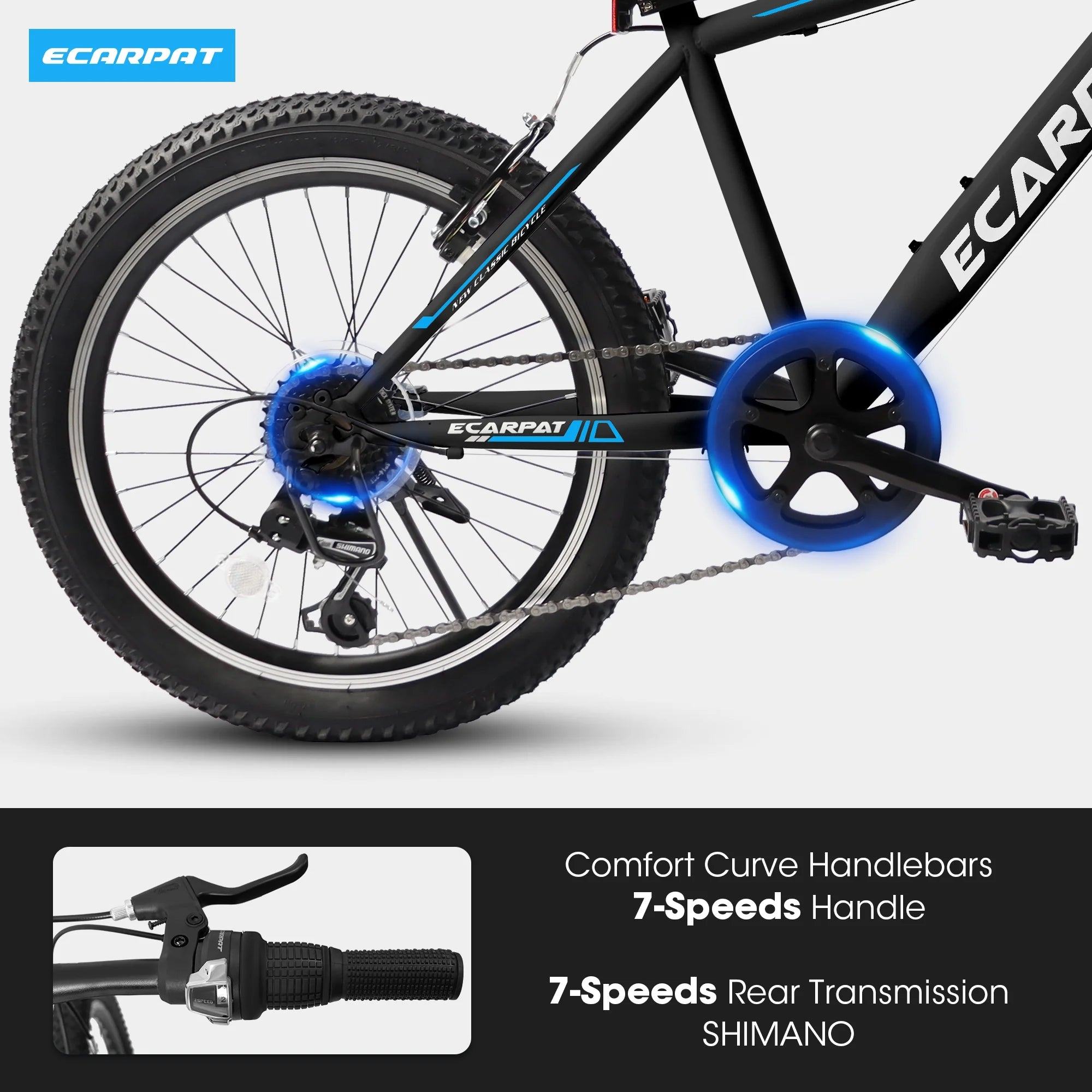 20 Inch Kids Mountain Bike, 7 Speed, Disc Brakes, Fat Tire, Black U84810