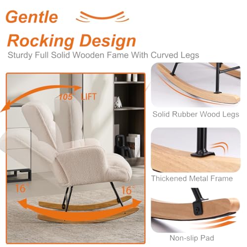 White Teddy Upholstered Glider Rocker with Ottoman E398802