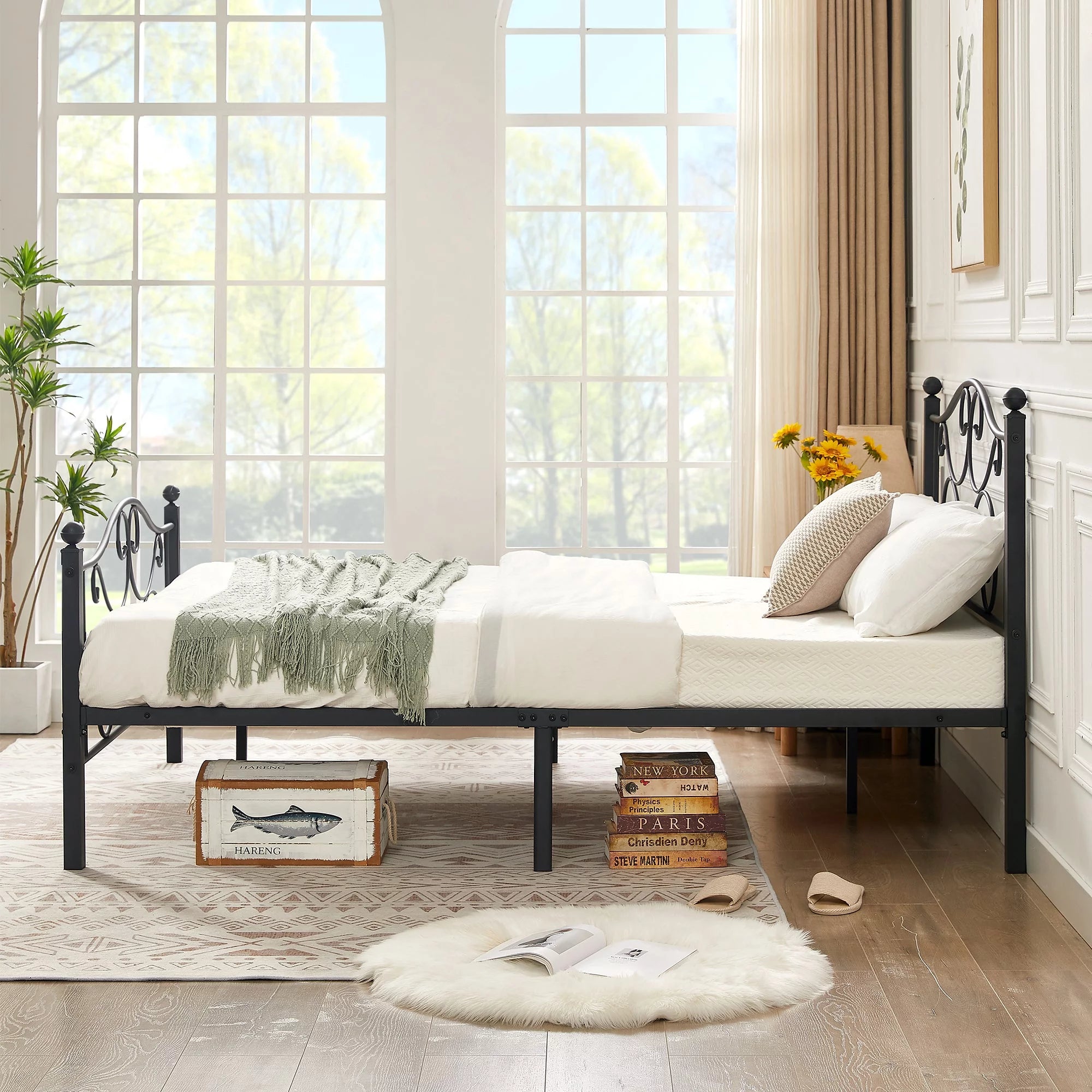 Black Full Size Metal Platform Bed Frame with Headboard and Footboard V54044