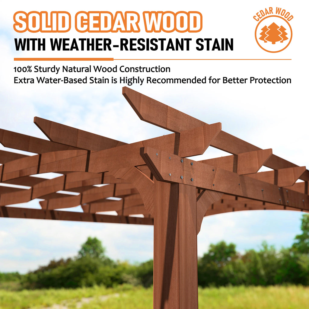 12' x14' Cedar Wood Pergola with Arched Roof and Ground Stakes X5876