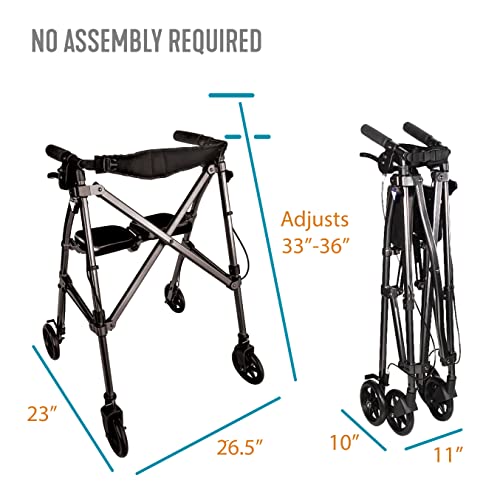 Black Walnut Short Lightweight Folding Rollator with Wheels and Seat E86137