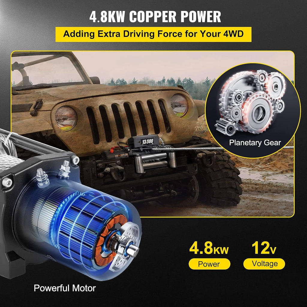 13000lbs Electric Winch with 85ft Cable Steel L7519