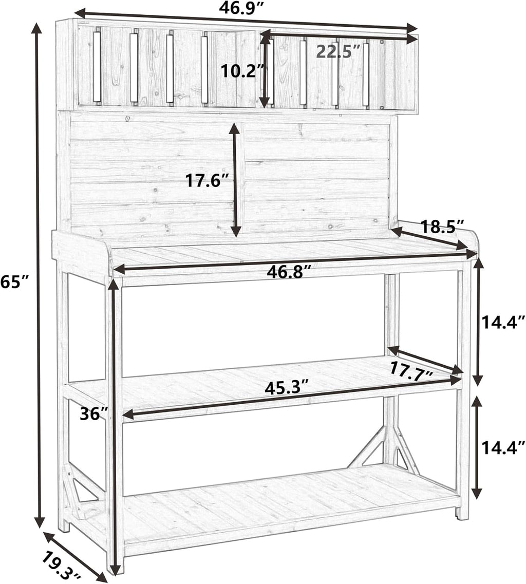 Green Wooden Potting Bench Table with 4 Storage Shelves and 3 Side Hook Z36850