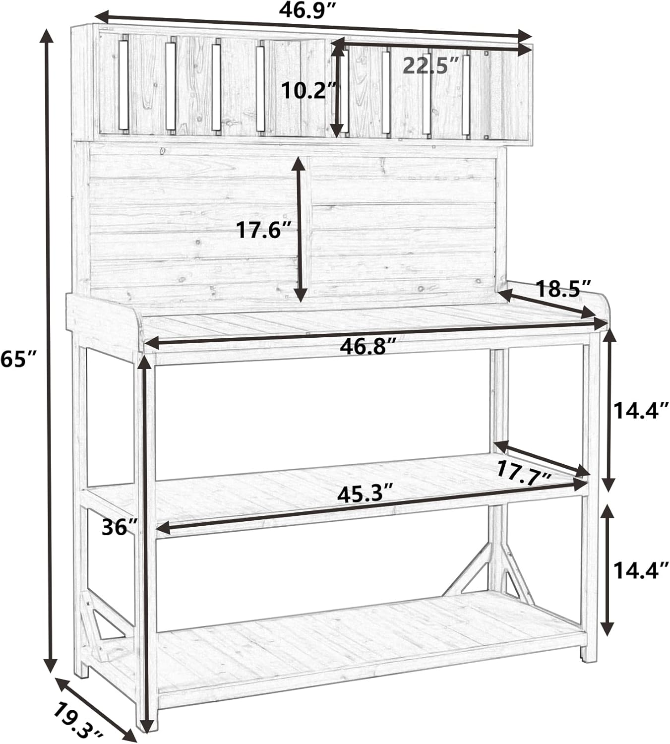 Green Wooden Potting Bench Table with 4 Storage Shelves and 3 Side Hook Z36850