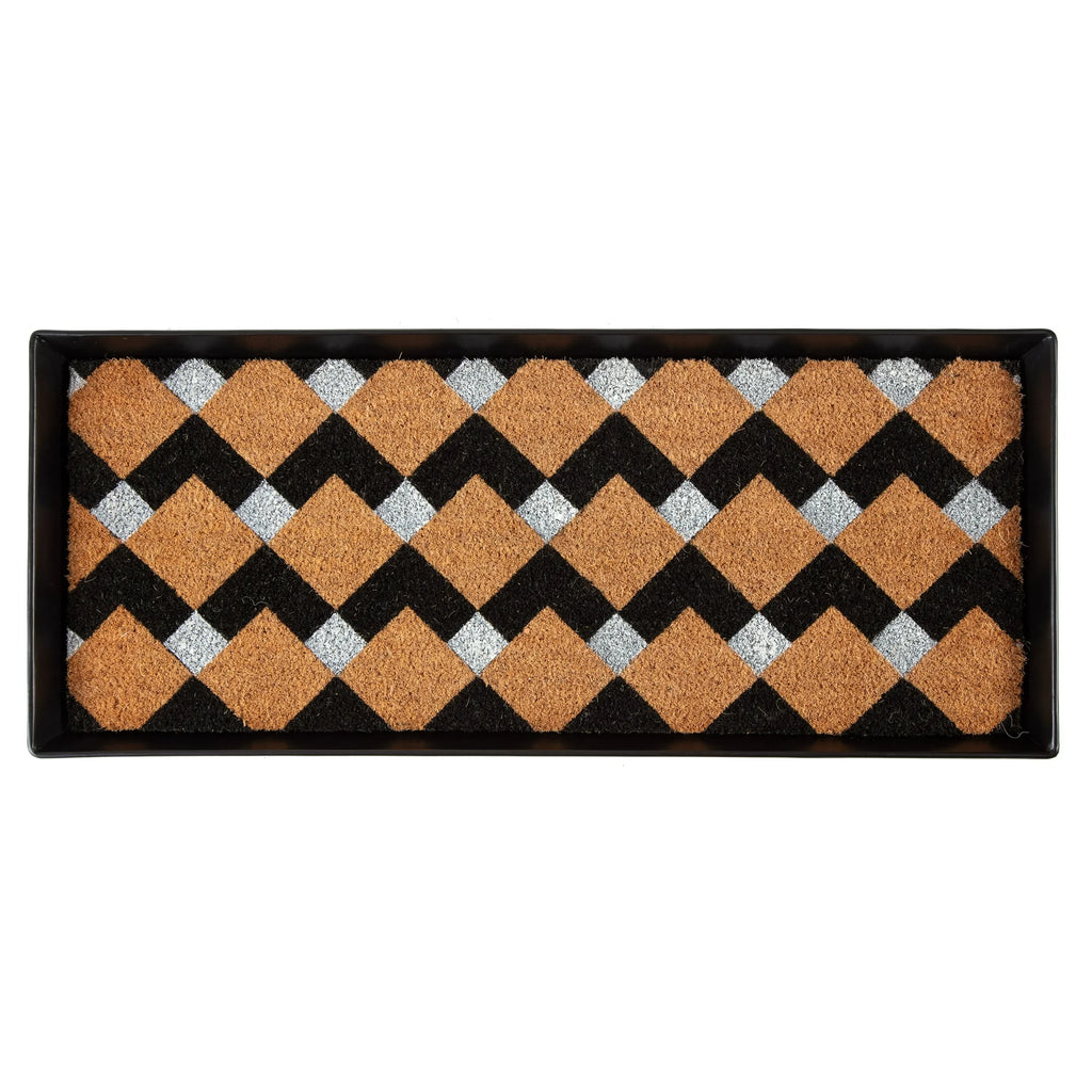 Black Metal Boot Tray with Coir Insert C7184