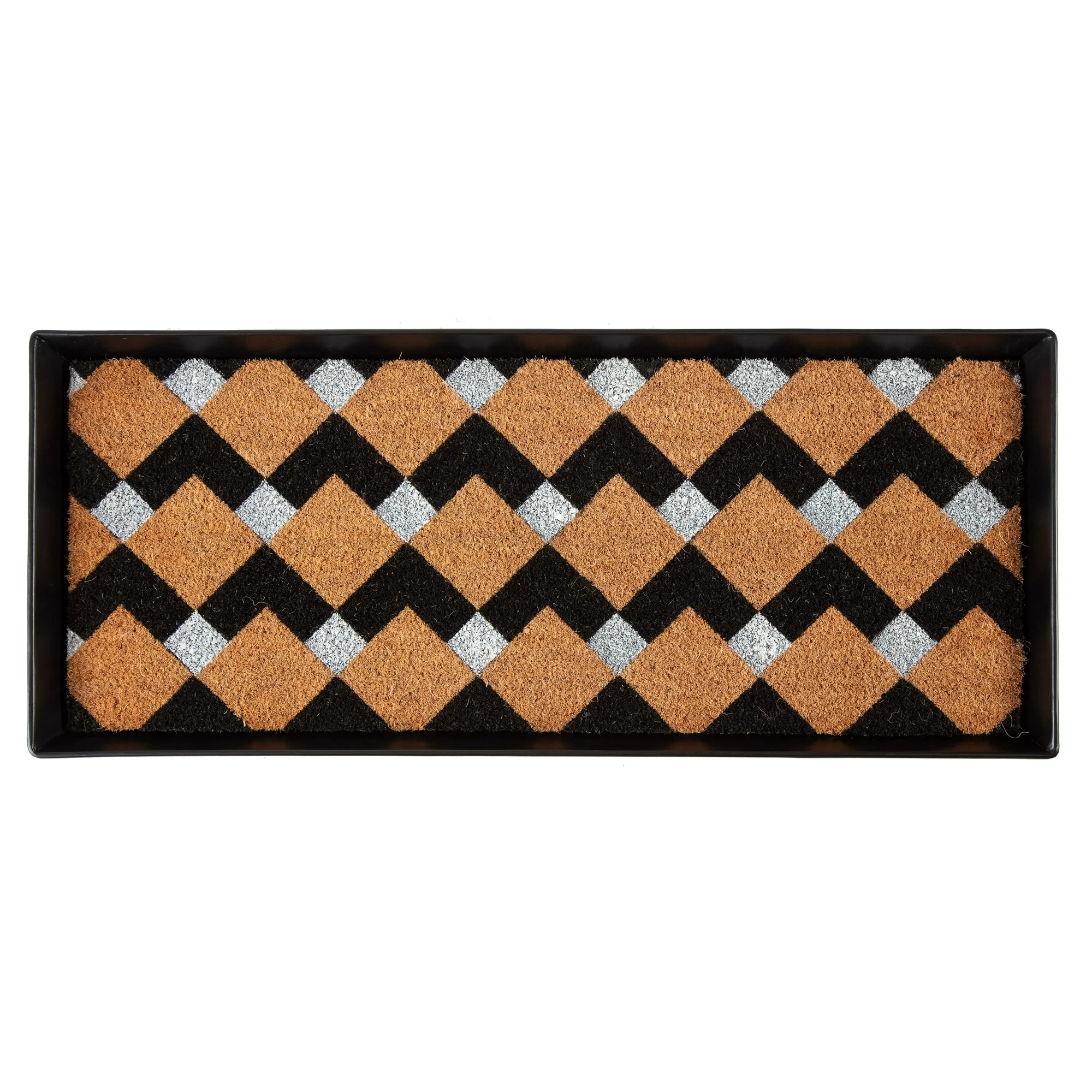 Black Metal Boot Tray with Coir Insert C7184