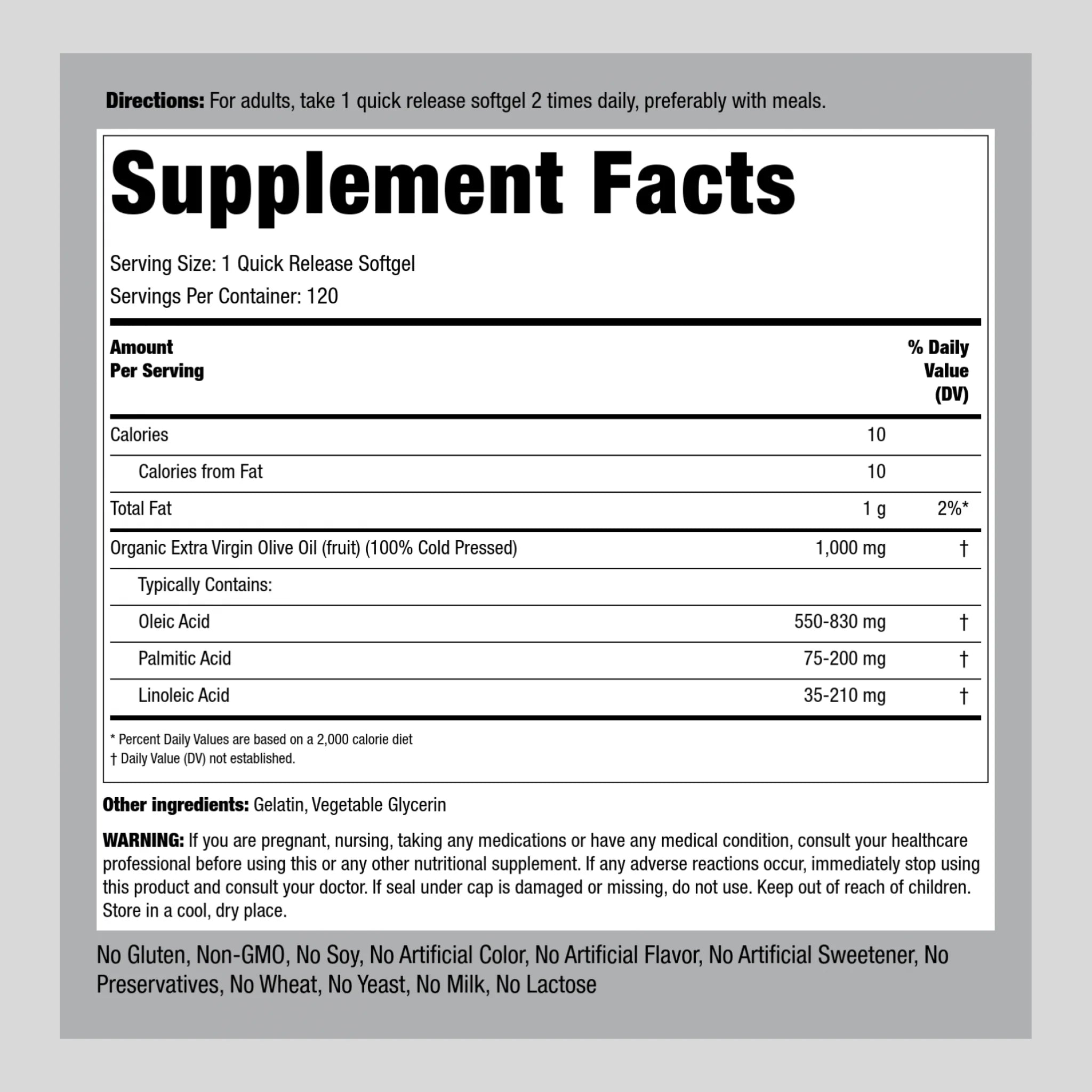 Extra Virgin Olive Oil Softgels 1000mg 240 Count V141749