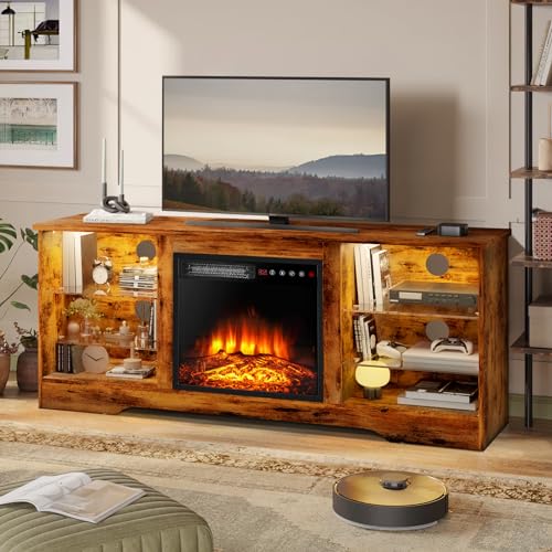 70" Modern Wood Media TV Console with Fireplace T208961