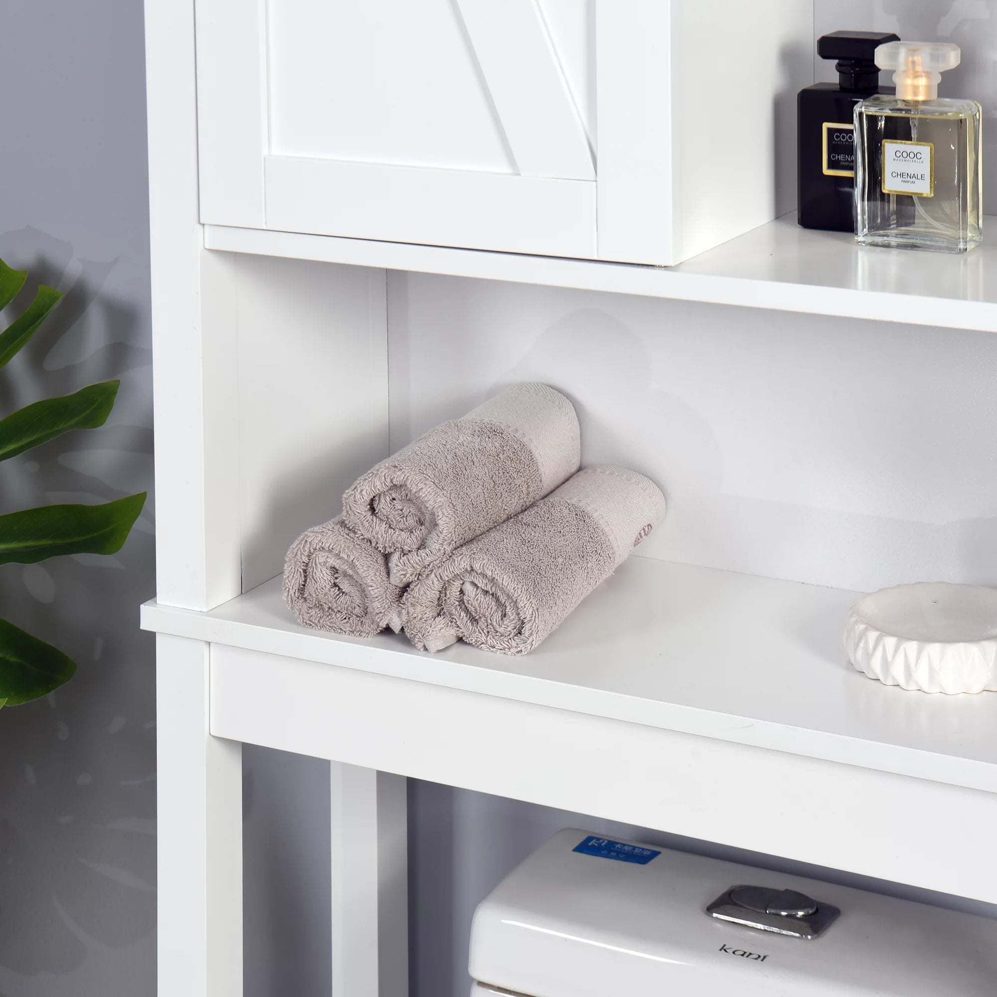 Over-the-Toilet Storage Cabinet with Adjustable Shelves and Barn Door 27.16 x 9.06 x 67 inch V64083