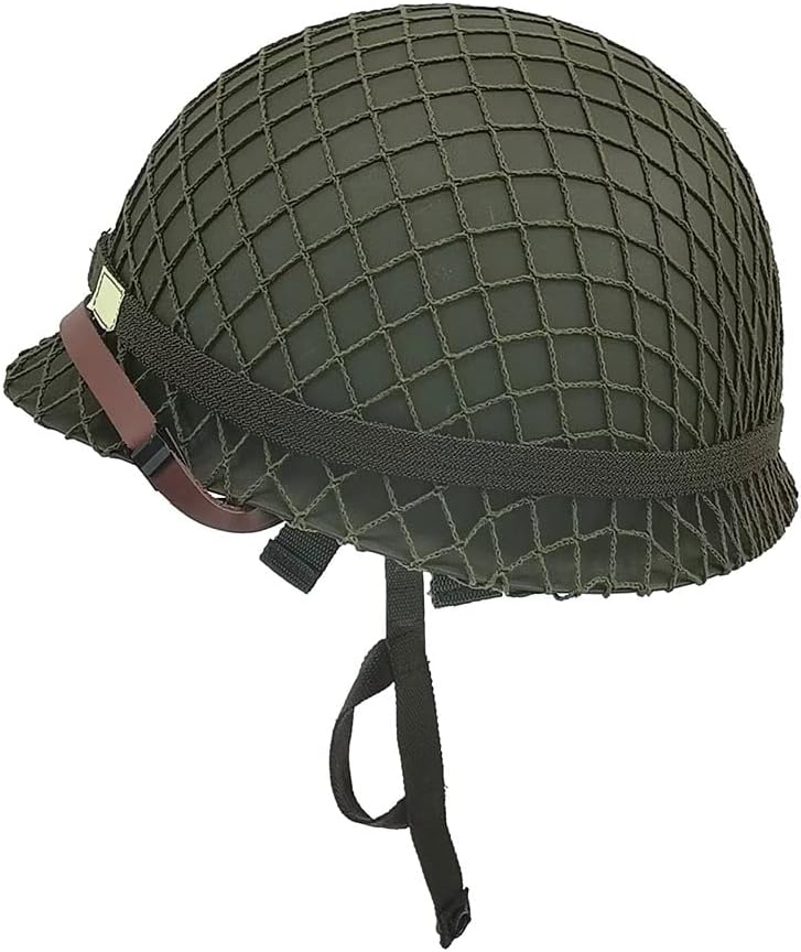 WW2 US Army M1 Helmet Steel Shell with Net Canvas Chin Strap Cat Eye Band H30725