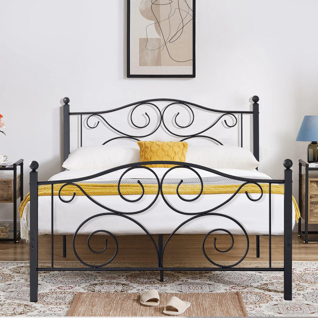Black Full Size Metal Platform Bed Frame with Headboard and Footboard V54044