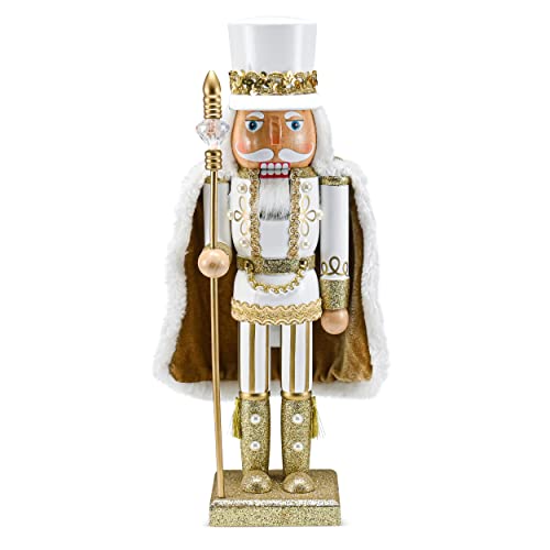 Gold and White Glittered Wooden Nutcracker 14" X780046