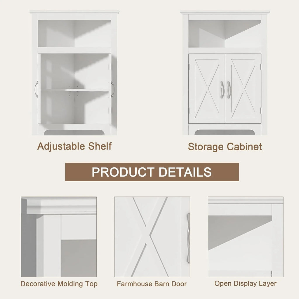 White Corner Storage Cabinet with Barn Door and Adjustable Shelf R4294