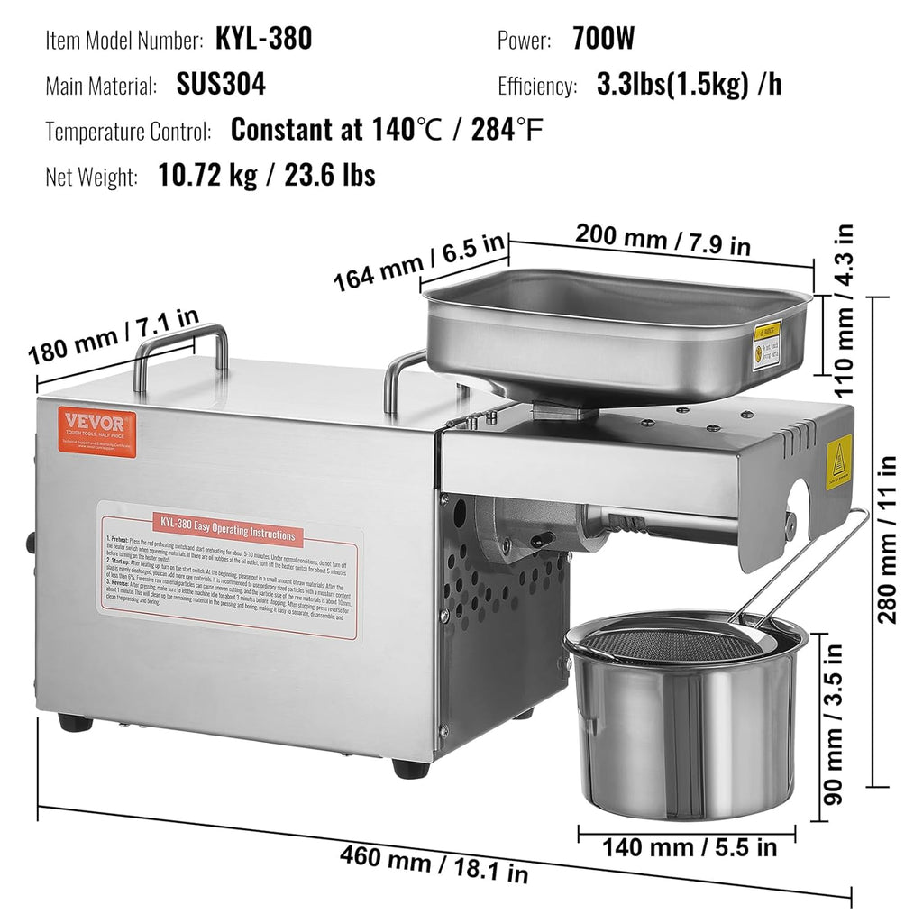 700W Stainless Steel Electric Oil Press Machine N166