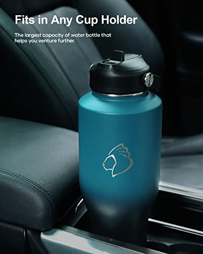 40 oz Insulated Double Wall Stainless Steel Tumbler with Handle Straw Lid and Flex Lid, Black U347733