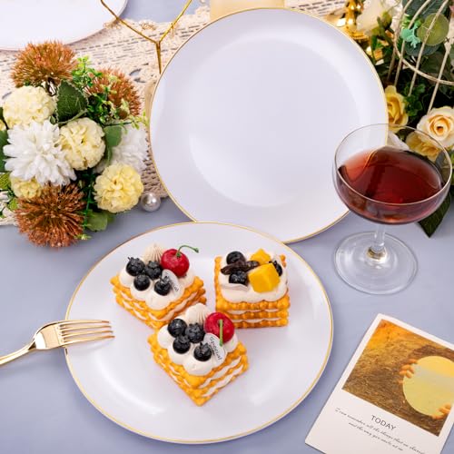 50 Pcs Gold Rim White Plastic Dinner Plates I977
