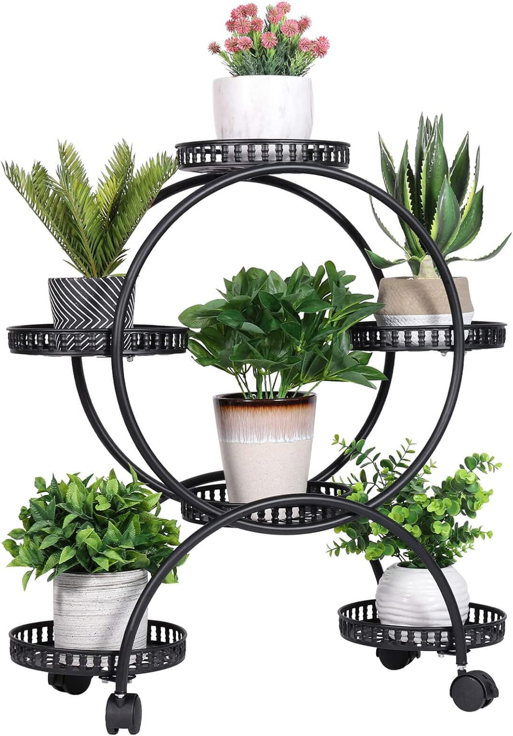 Metal Plant Stand 6-Potted with Wheels 4 Tier Y3871