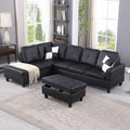 Black Faux Leather 3 Piece L Shape Sectional Sofa Set with Storage Ottoman G8817