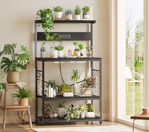 Rustic Brown 4 Tiers Kitchen Bakers Rack with Power Outlet B177