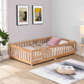 Gray Solid Wood Twin Size Floor Bed with Rails and Slats N23920