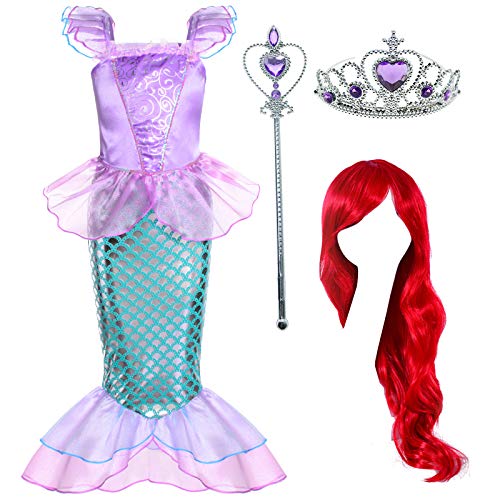Pink Little Girls Princess Mermaid Costume with Wig Crown P5662