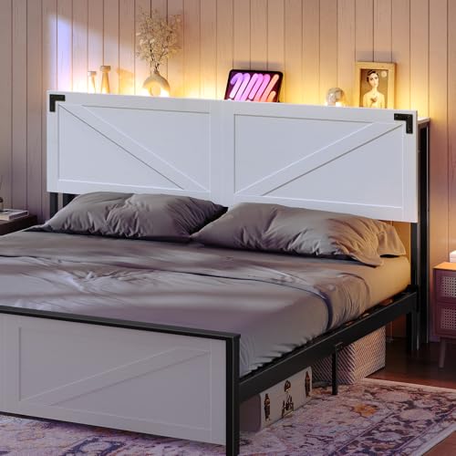 White Queen Size Headboard with LED Lights G565403
