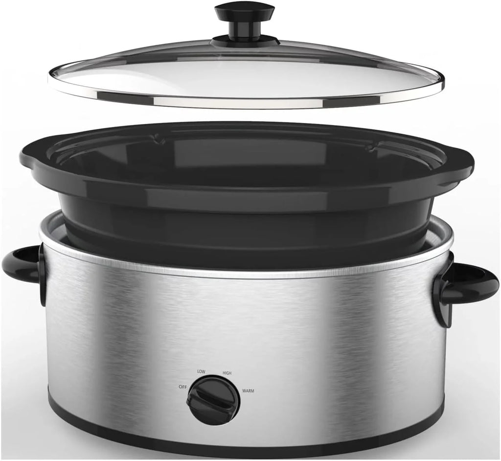6 Quart Oval Stainless Steel Slow Cooker with Glass Lid G9164