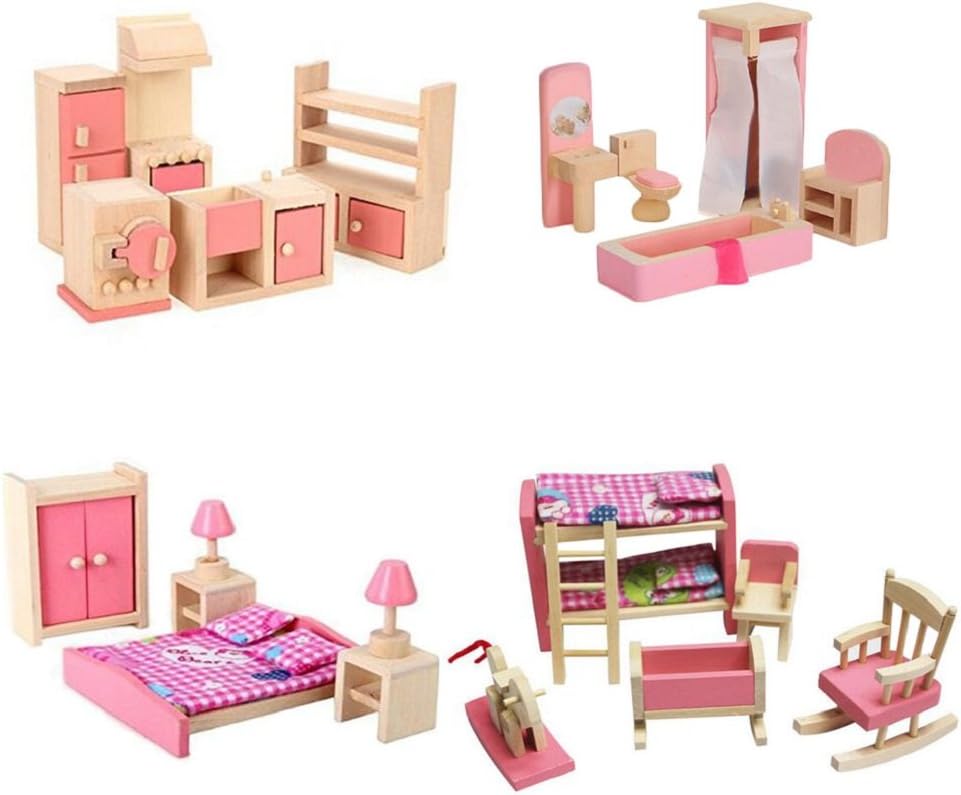 Pink Wooden Dollhouse Furniture Set A5794