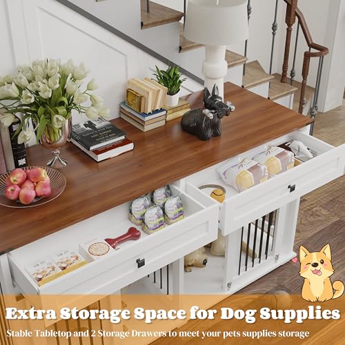 Brown White Dog Crate Furniture for 2 Dogs with Sliding Barn Door G787