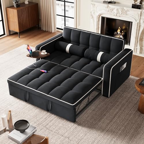 3 in 1 Sleeper Sofa Bed with Side Table, Orange G97058