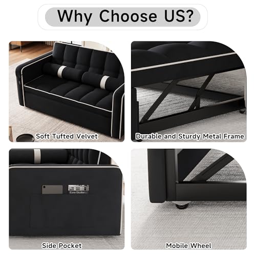 3 in 1 Sleeper Sofa Bed with Side Table, Orange G97058