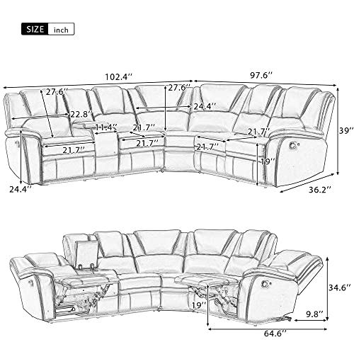 Brown Manual Reclining Sectional Sofa with LED Z503046