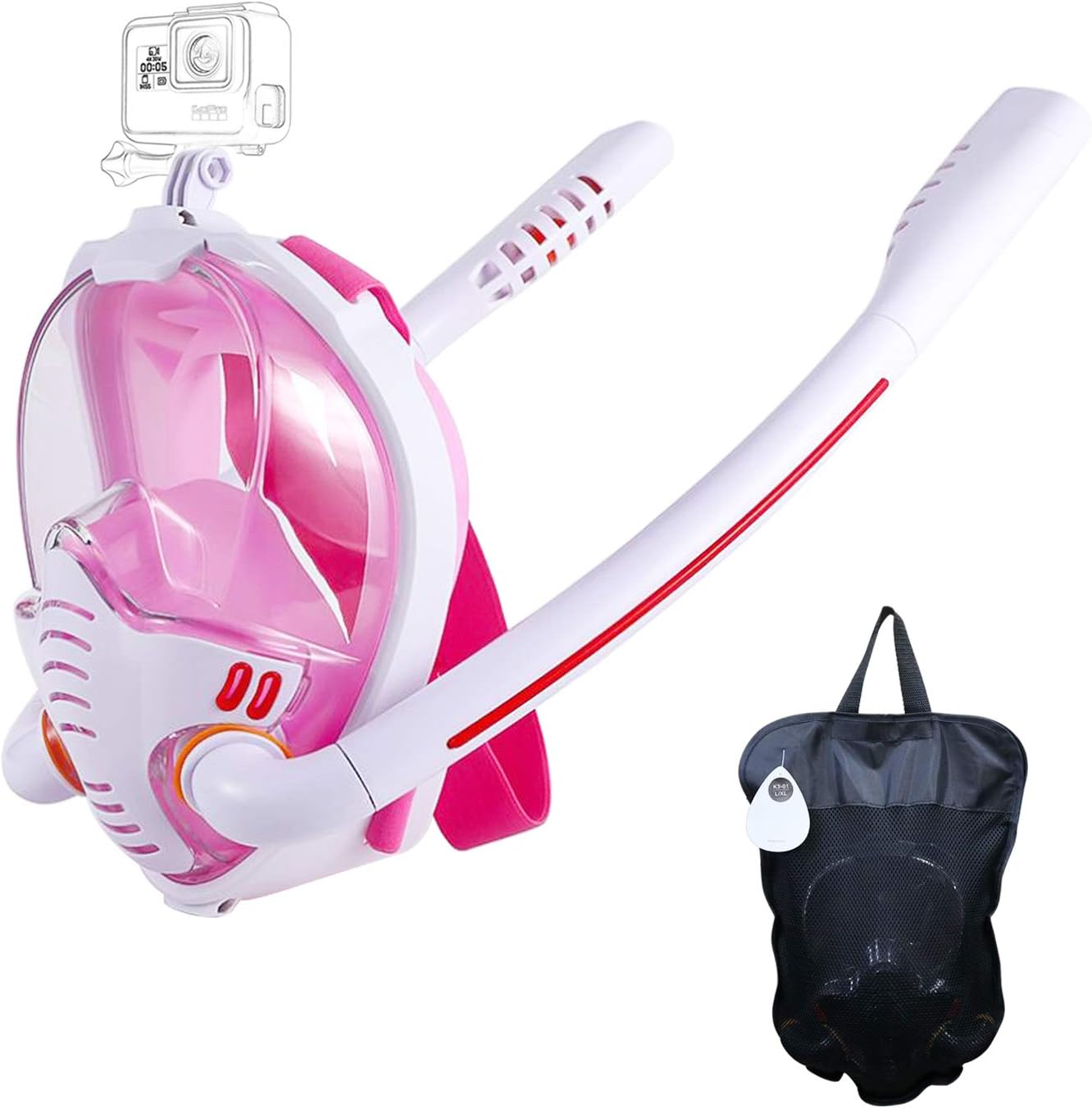 Full Face Snorkel Mask with Anti-Fog Wipes, 180 Degree Panoramic HD View Snorkeling Mask, Anti-Leak Dry Top Set Pack of 2 Q258312