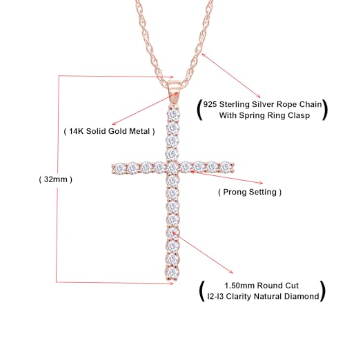 0.30 Carat 14K Solid Gold Round Diamond Cross Pendant L87256