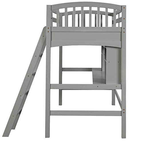 Full Size Solid Wood Loft Bed with Wardrobe and Desk K355457