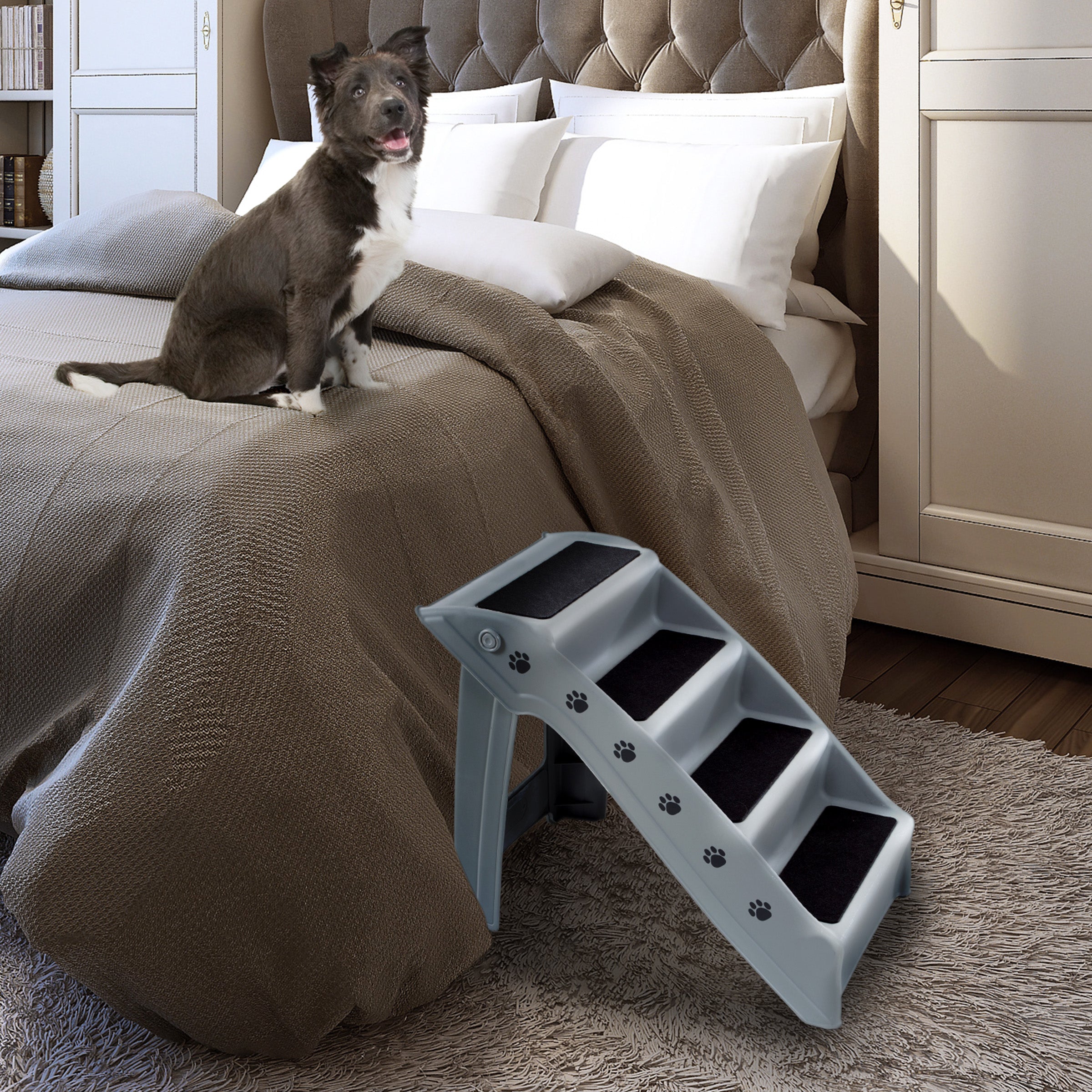 Gray 4 Step Pet Stairs E245274