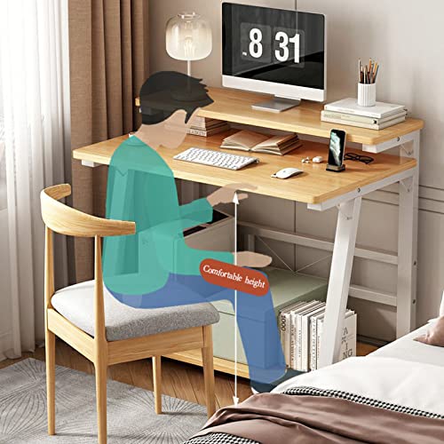 30 Inch Oak Computer Desk with Monitor Stand and Storage Shelves Y6790