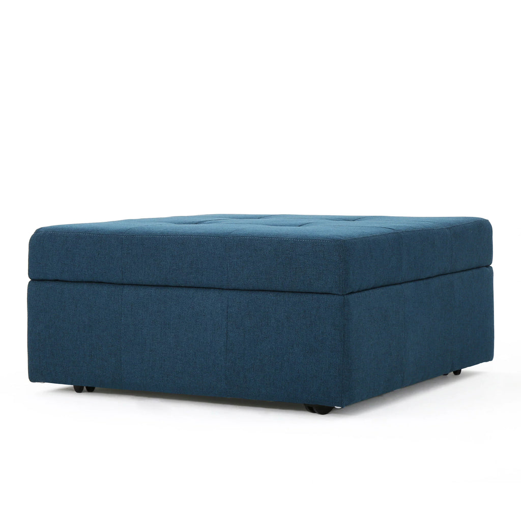 Navy Blue Tufted Fabric Storage Ottoman with Rolling Casters E2786