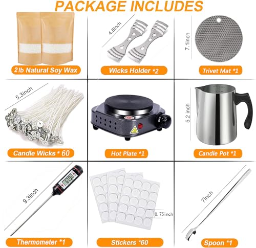 Candle Making Kit with Hot Plate, 5lb Soy Wax, Cotton Wicks, Thermometer P21041