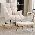 White Teddy Upholstered Glider Rocker with Ottoman E398802